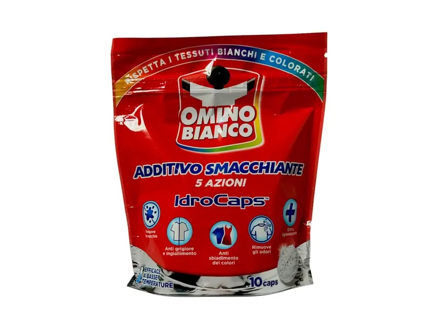 z6hn7gx2ql.jpg Добавка для прання Omino bianco Additivo Smacchiante для кольорового 10 капсул 200 г - Зображення 1