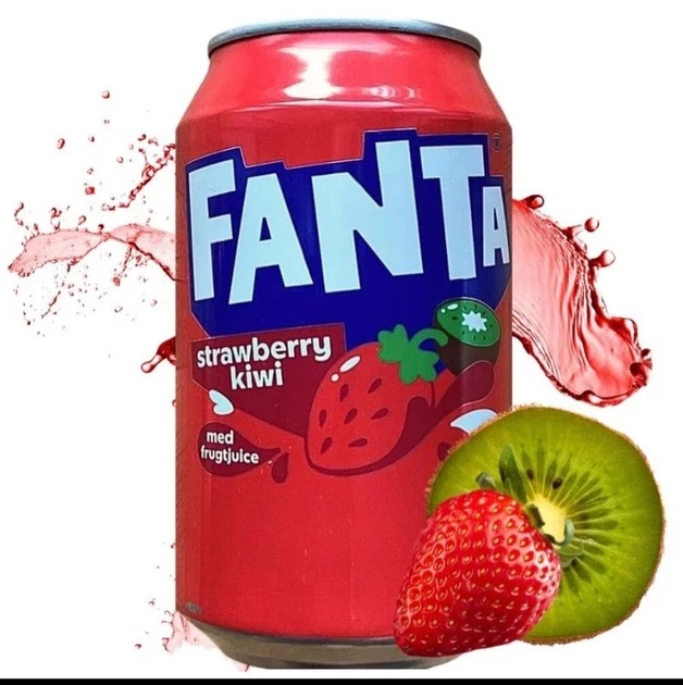 9dyo3t3hik.jpg Газований напій Fanta Strawberry-Kiwi зі смаком полуниці і ківі 330 мл - Зображення 1