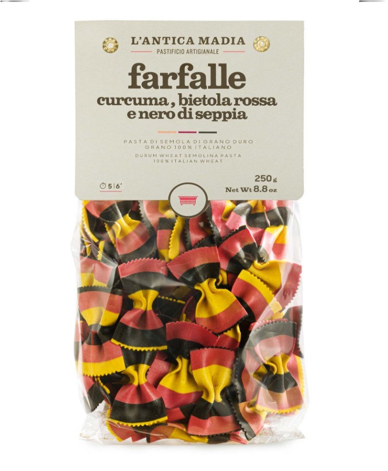 q2z0vji0ye.jpg Макарони Lantica Madia curcuma,bietola rossa e nero di seppia куркума, буряк і чорнило каракатиці 250 г — изображение 1