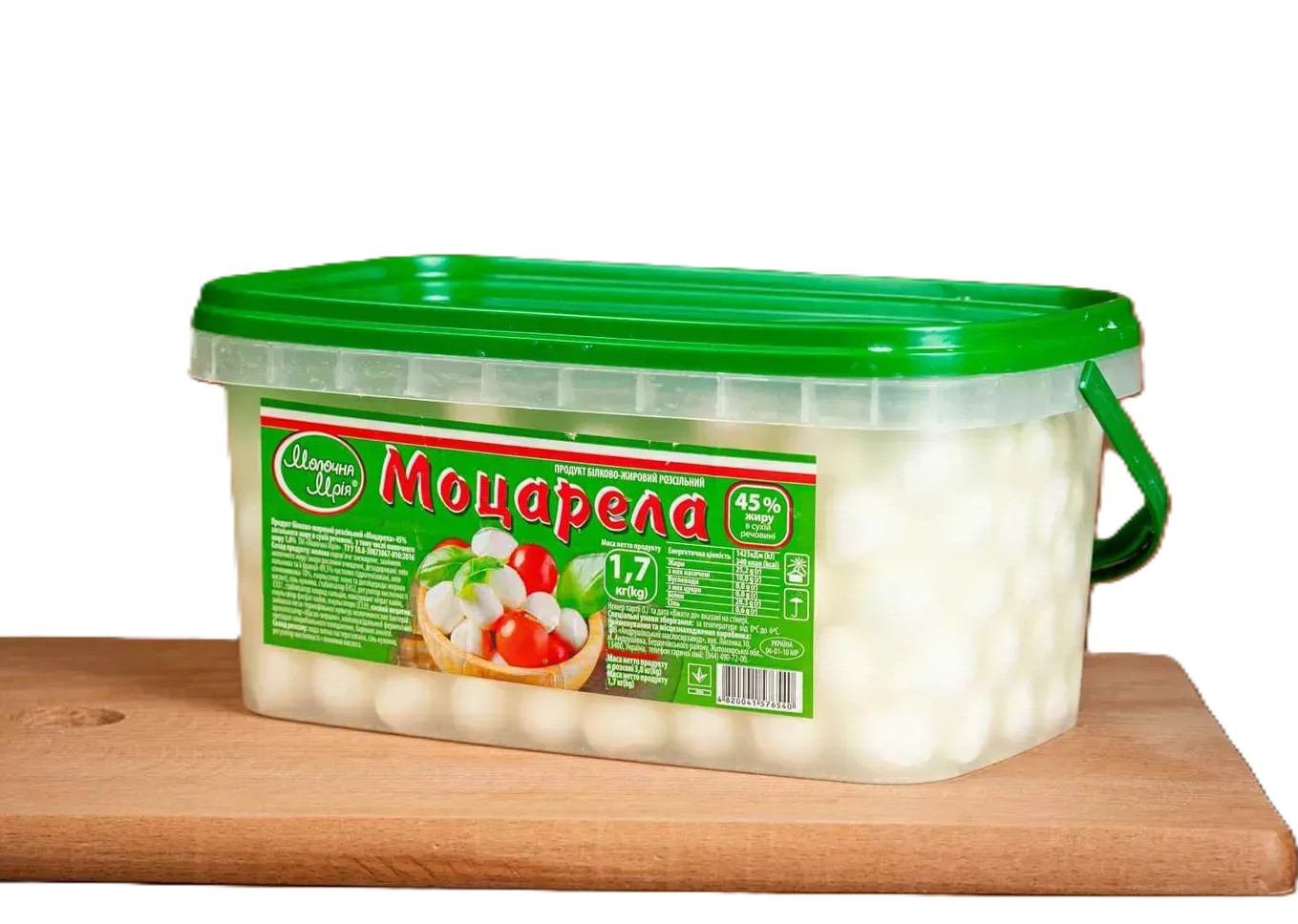 Сирний продукт Моцарела 45% Молочна Мрія міні в розсолі 1,7 кг відро Сирний продукт Моцарела міні в розсолі 45% Молочна Мрія 1,7 кг відро - Зображення 1