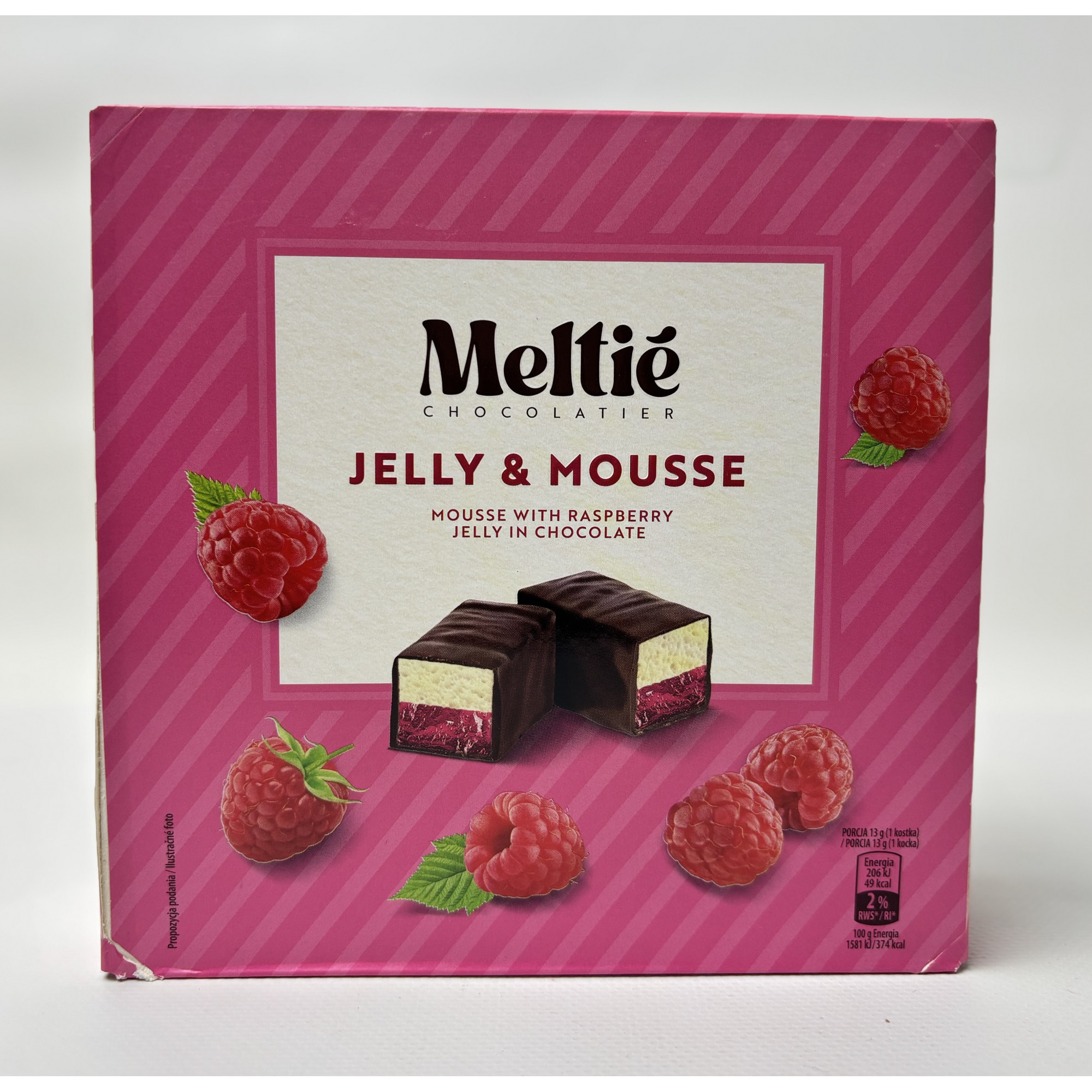 36r1ceir1i.jpeg Шоколадні цукерки Meltie Jelly Mousse суфле з малиновим мармеладом 400 г - Зображення 1