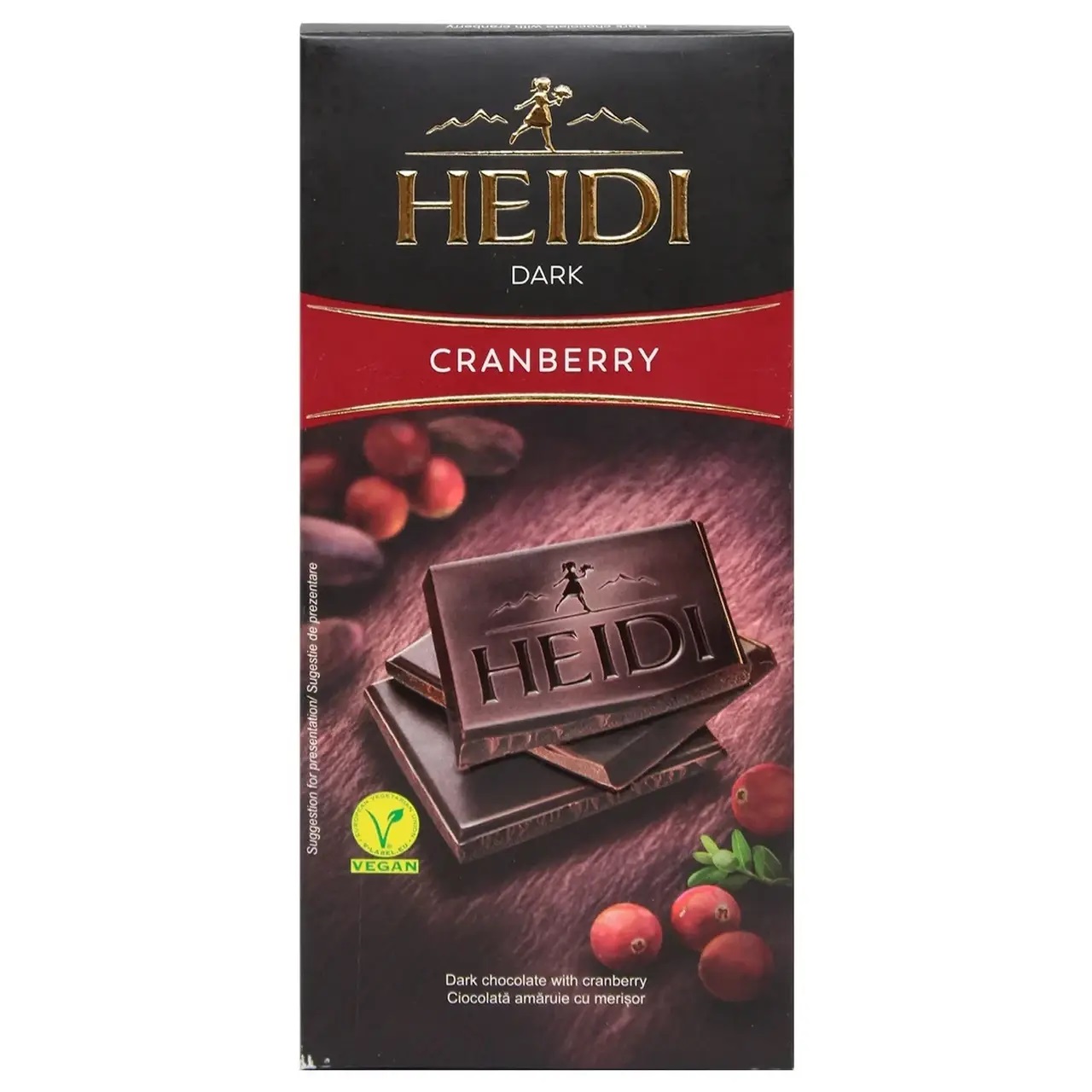 tlpwkkjpio.jpg Шоколад Heidi чорний з журавлиною 80 г - Зображення 1