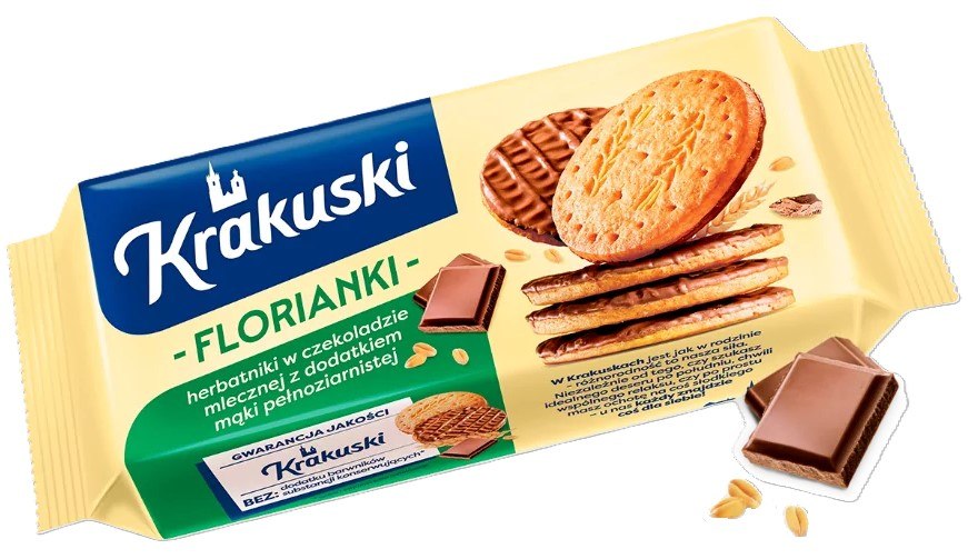148c2vl67g.jpg Печиво Krakuski Florianki цільнозернове з шоколадом 171 г - Зображення 1