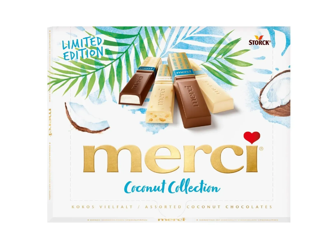 55elsjidix.png Шоколадні цукерки Merci Coconut Collection зі смаком кокосу 250 г - Зображення 1