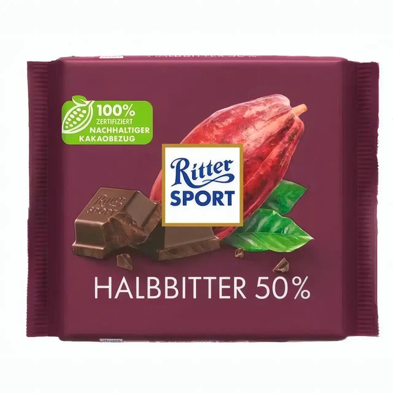 dlyokqy0aw.jpg Шоколад Ritter Sport Halbbitter 50% 100 г — изображение 1