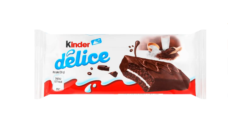 j5yr1y40ca.png Бісквіт Kinder Delice з молочним кремом в шоколаді 39 г - Зображення 1
