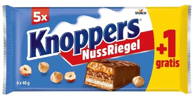 jlcv6tg4no.jpg Батончики Knoppers NussRiegel з фундуком в молочному шоколаді 6х40 г — изображение 1