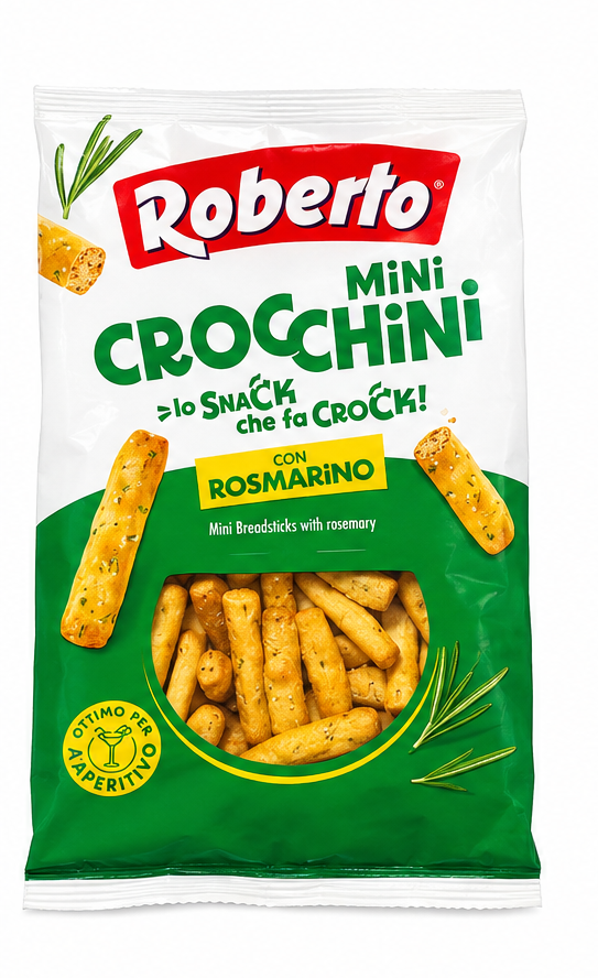 7gvpp7ifmm.png Хлібні палички Roberto Mini crocchini Con Rosmarino з розмарином 150 г - Зображення 1