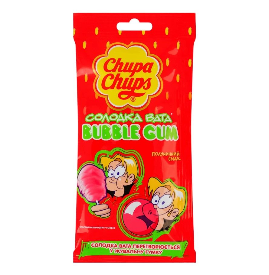 pm7uvms0k8.jpg Солодка вата-жуйка Chupa Chups Bubble gum полуничний смак 11 г - Зображення 1
