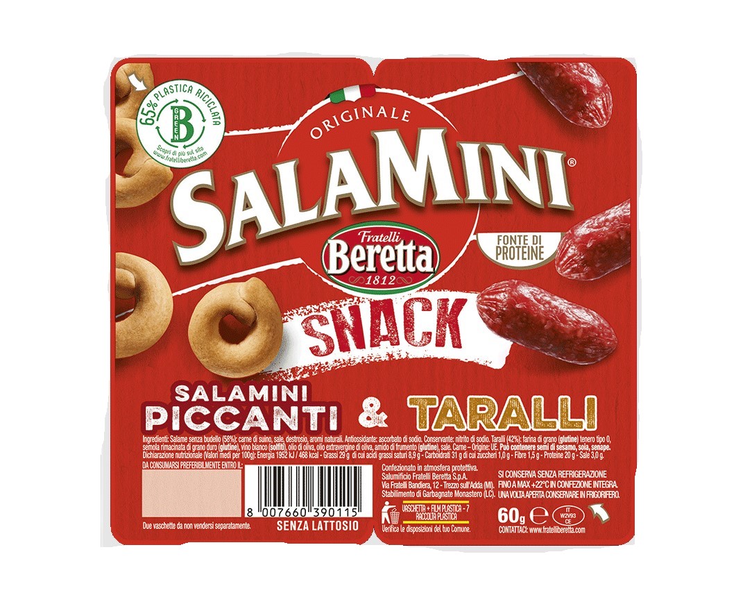 sihgmt50gy.jpg Міні-ковбаски Fratelli Beretta Snack Piccanti пікантні з таралі 60 г - Зображення 1