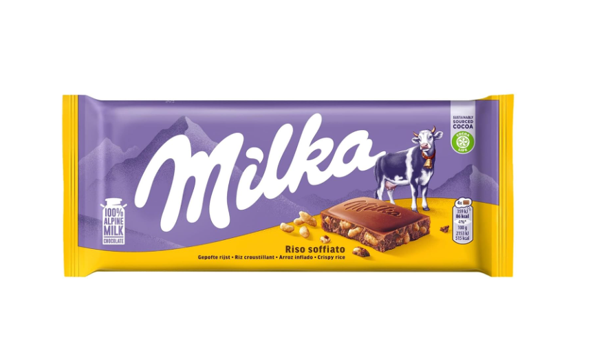 ic6hzjlrtp.png Шоколад Milka Riso soffiato з повітряним рисом 90 г - Зображення 1